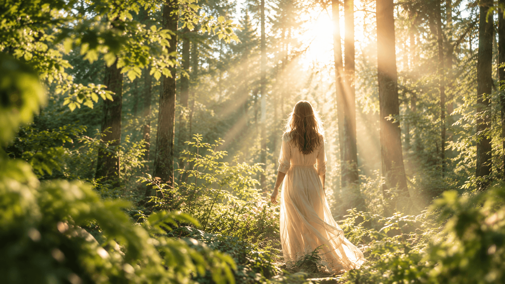 Femme de dos dans une forêt dorée